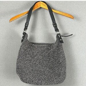The Sak Sequoia Crochet Hobo Bag Black Silver Leather Straps
